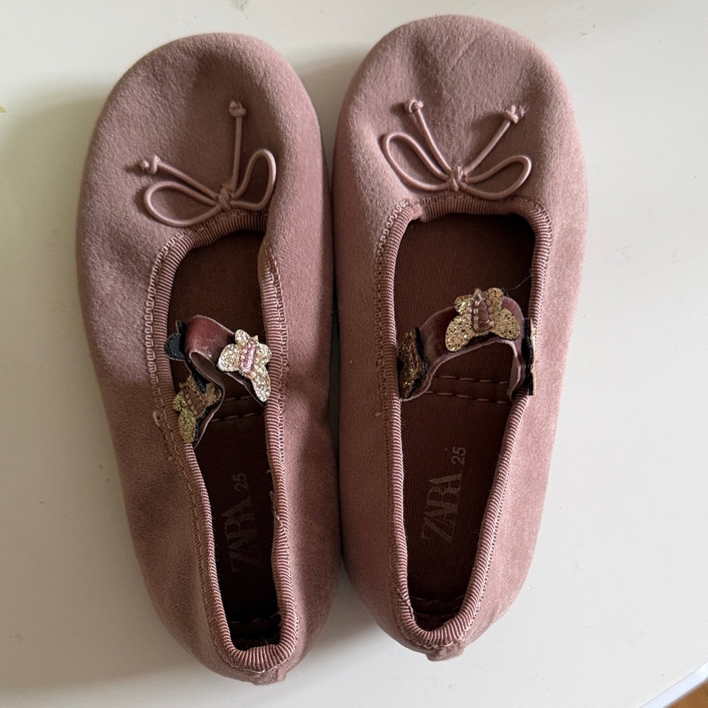 Zara Kids Mauve Slippers with Bow Detail